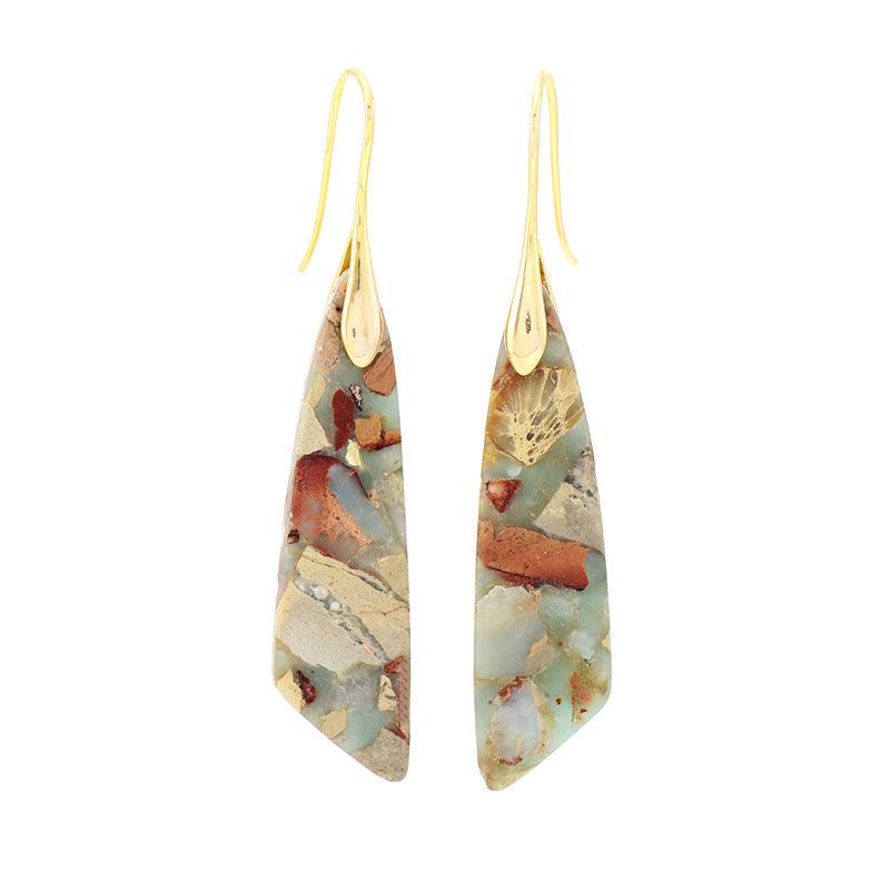 Bohemian Emperor Stone Geometric Earrings | Fashion Collection Shoushan Gold