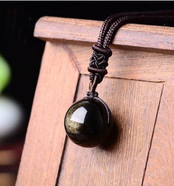 Black Gold Natural Obsidian Stone Lucky Pendant Necklace