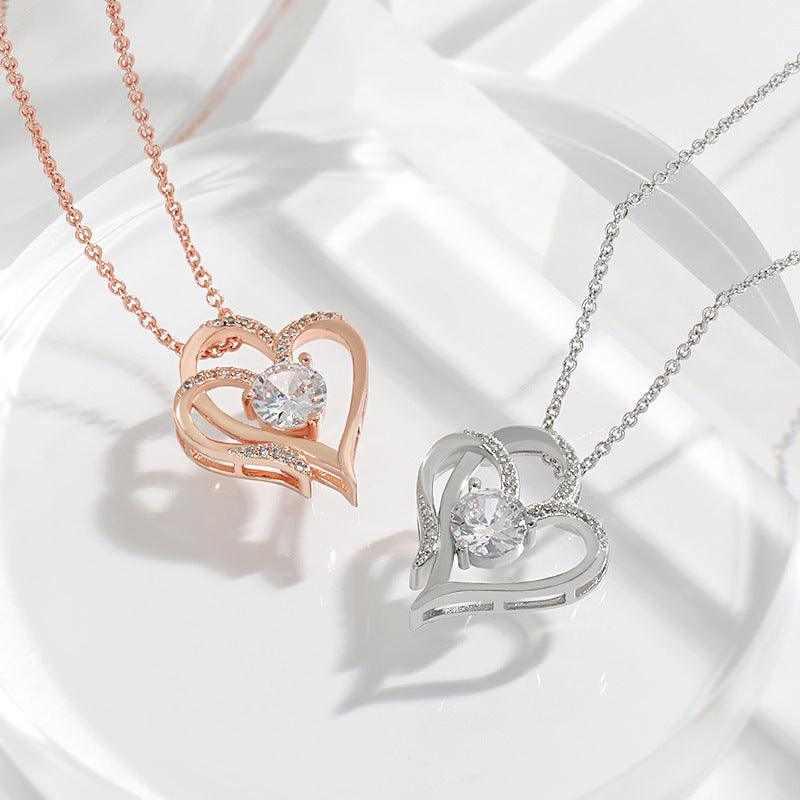 Zircon Double Love Rhinestones Necklace | Daily Wear