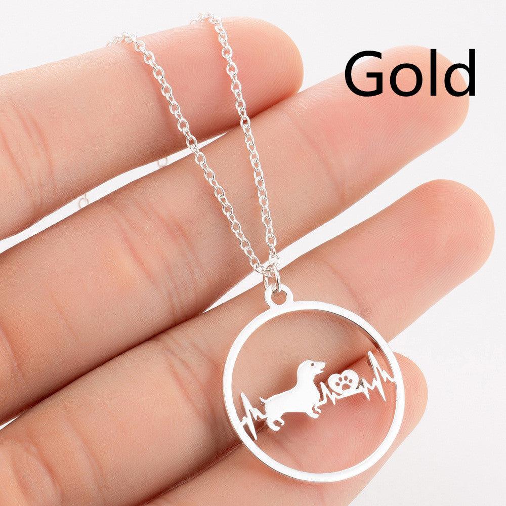 Pet Dog Paw Print Pendant Necklace | Pet Collection Dachshunds Gold 5