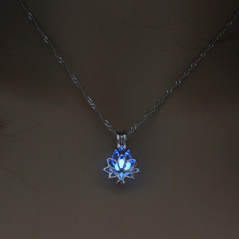 Glow-in-the-dark Lotus Necklace | Daily Wear Jewelry Sky Blue