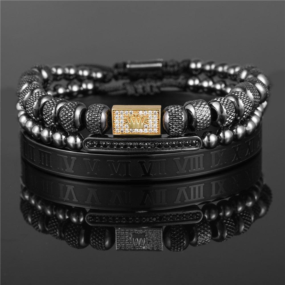 Vintage Crown Braided Bracelet | Fashion Jewelry Black Gold