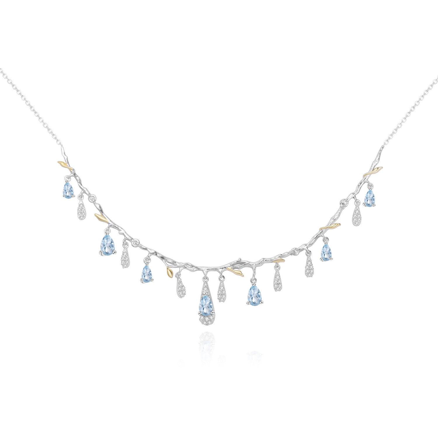 S925 Silver Natural Topaz Necklace Sky Blue Topaz Pendant