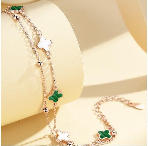 S925 Sterling Silver Malachite Clover Bracelet | Daily Wear