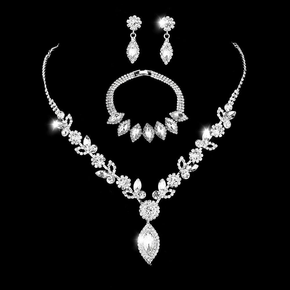 Bridal White Crystal Floral Set | Party Collection Necklace Earrings Bracelet
