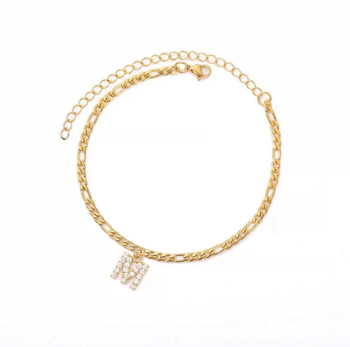 Ancient English Letter Pendant Anklet | Casual Collection Gold M