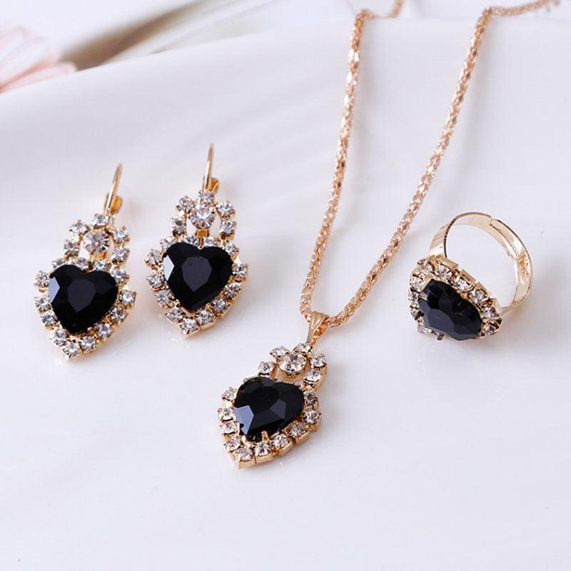 Water Drop Rhinestone Jewelry Set | Daily Wear Heart Balck