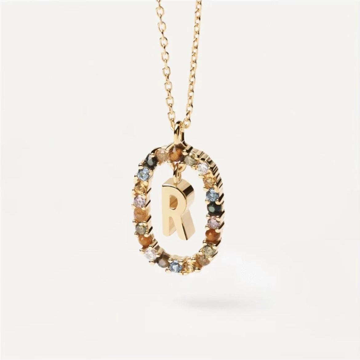 Rhinestone Alphabet Necklace 18K | Fashion Jewelry R
