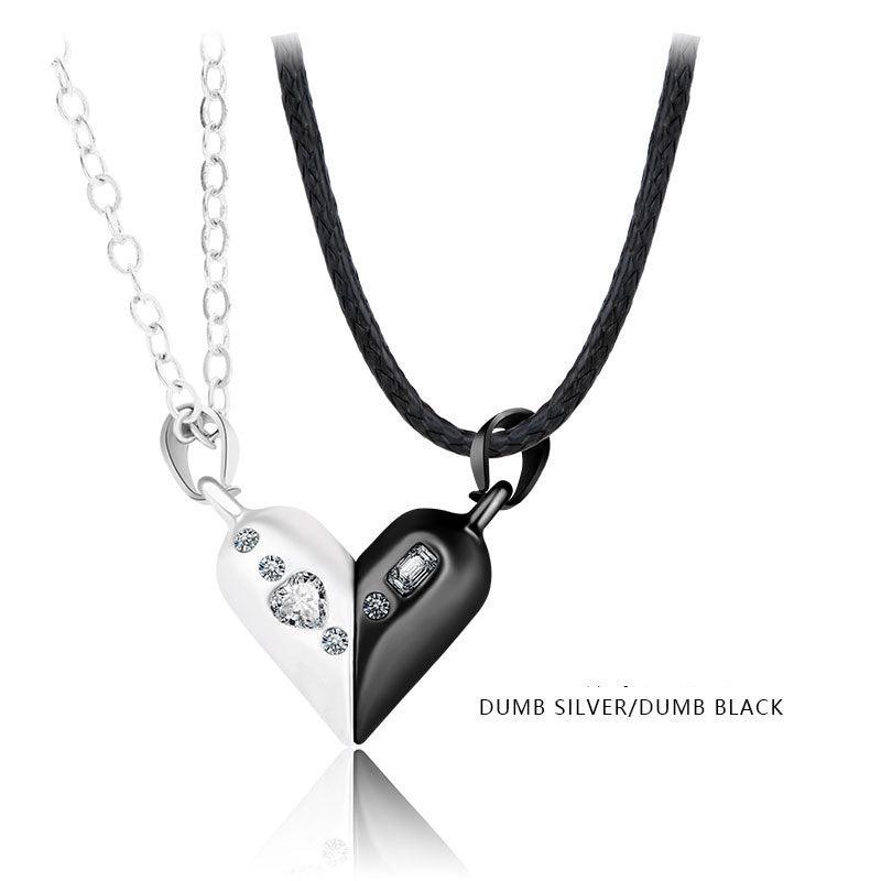 Love Couple Magnetic Stone Necklace - Daily Wear Matte Black Silver