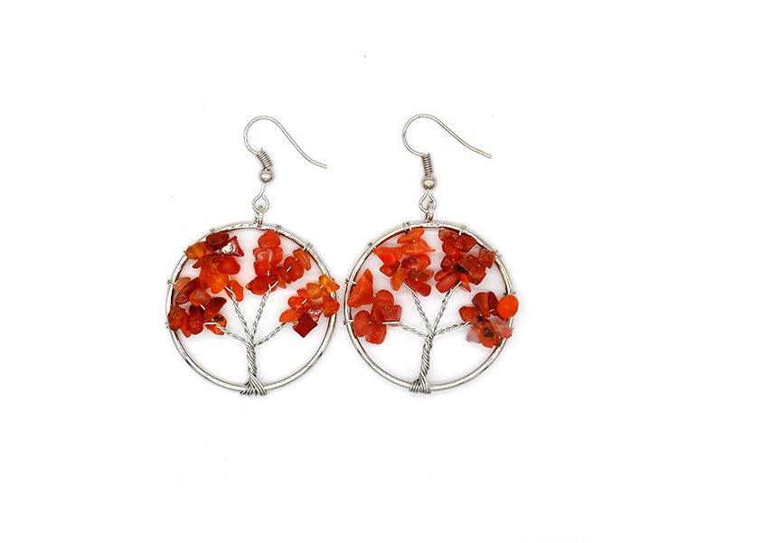 Crystal Tree Wishing Tree Earrings - Fashion Wear Red