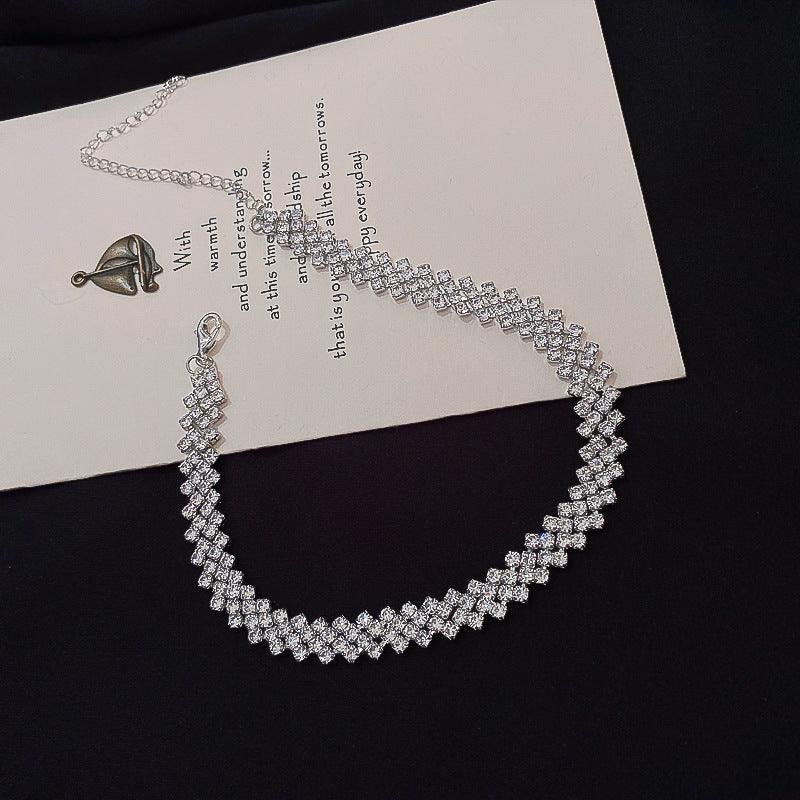 Full Rhinestone Necklace Clavicle Chain Fashion Jewelry Silver