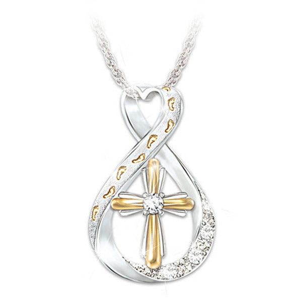 Cross Footprint Diamond Necklace | Fashion Jewelry Twocolor cross 1PC