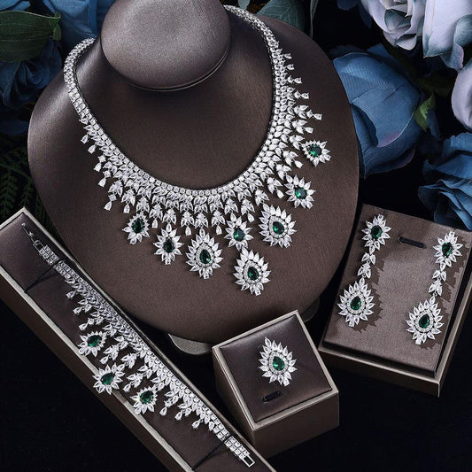 Elegant Crystal Heart Jewelry Set | Wedding Collection Green