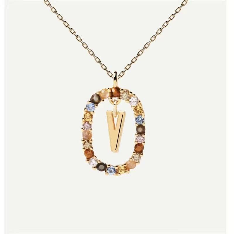 Rhinestone Alphabet Necklace 18K | Fashion Jewelry V