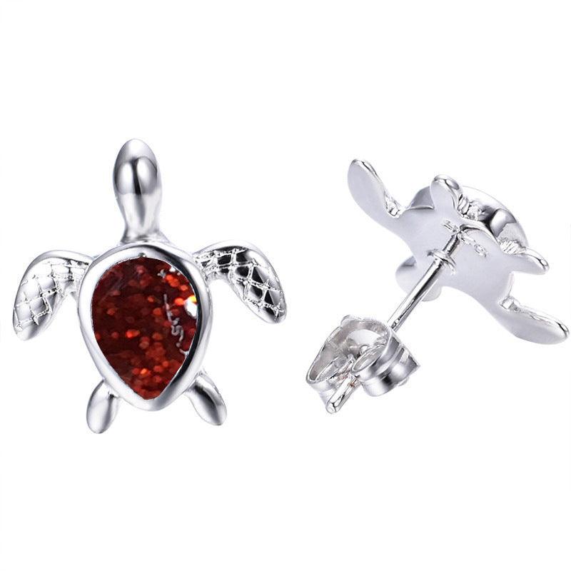 Fashion Small Turtle Earrings with Gold Jewelry Blue Protein Stone Red