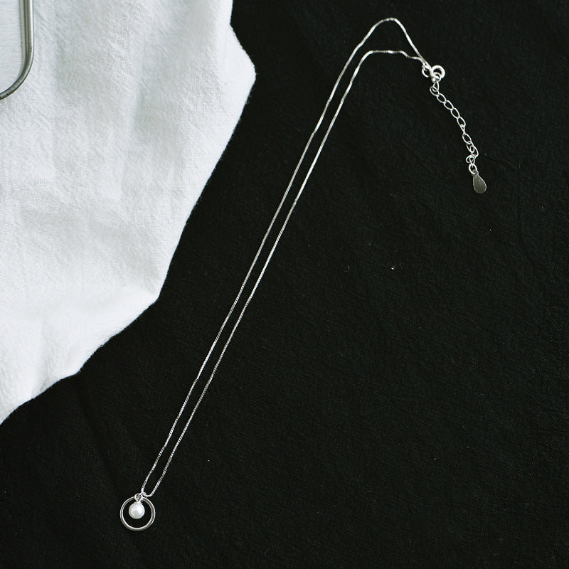 S925 Sterling Silver Circle Pearl Necklace | Daily Wear