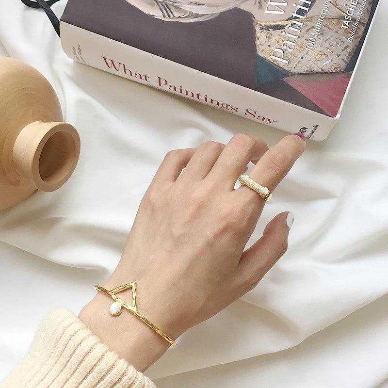 Korean Mini Gold D Type Full Diamond Ring | Stylish Wear