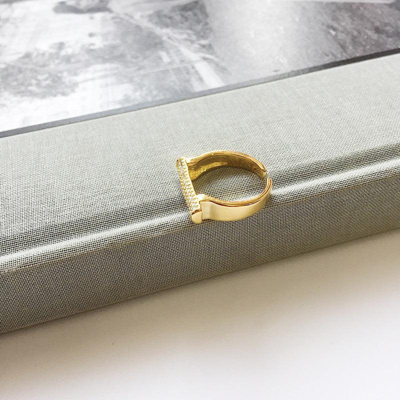 Korean Mini Gold D Type Full Diamond Ring | Stylish Wear