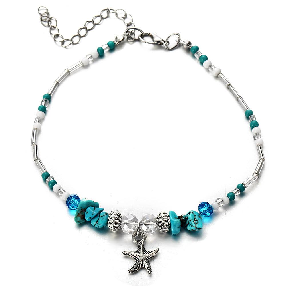 Green Blue Star Fish Beach Anklets | Beach Wear C