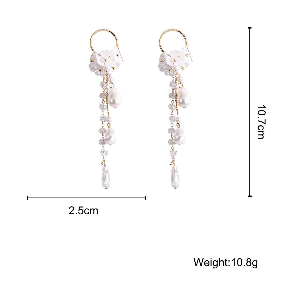 Korean White Flower Pearl Earrings