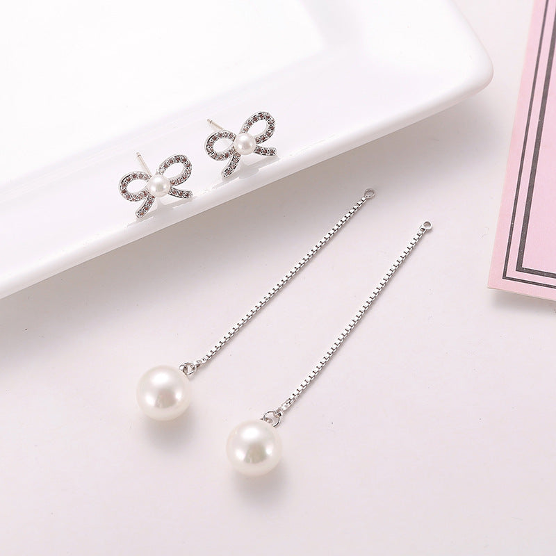 Sterling Silver Needle Bow Two Ways Earrings | Daily Wear