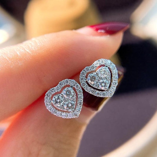 Rhinestone Love Stud Earrings | Daily Wear White