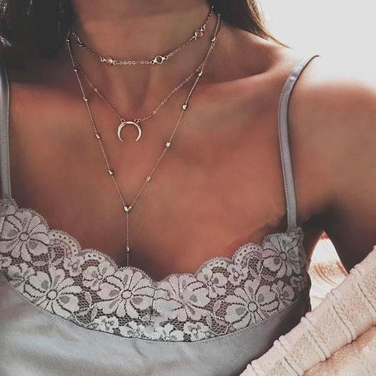 Multilayer Crescent Moon Choker Necklace | Daily Wear