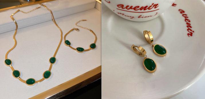 Green Crystal Snake Multilayer Necklace | Daily Jewelry Three Piece