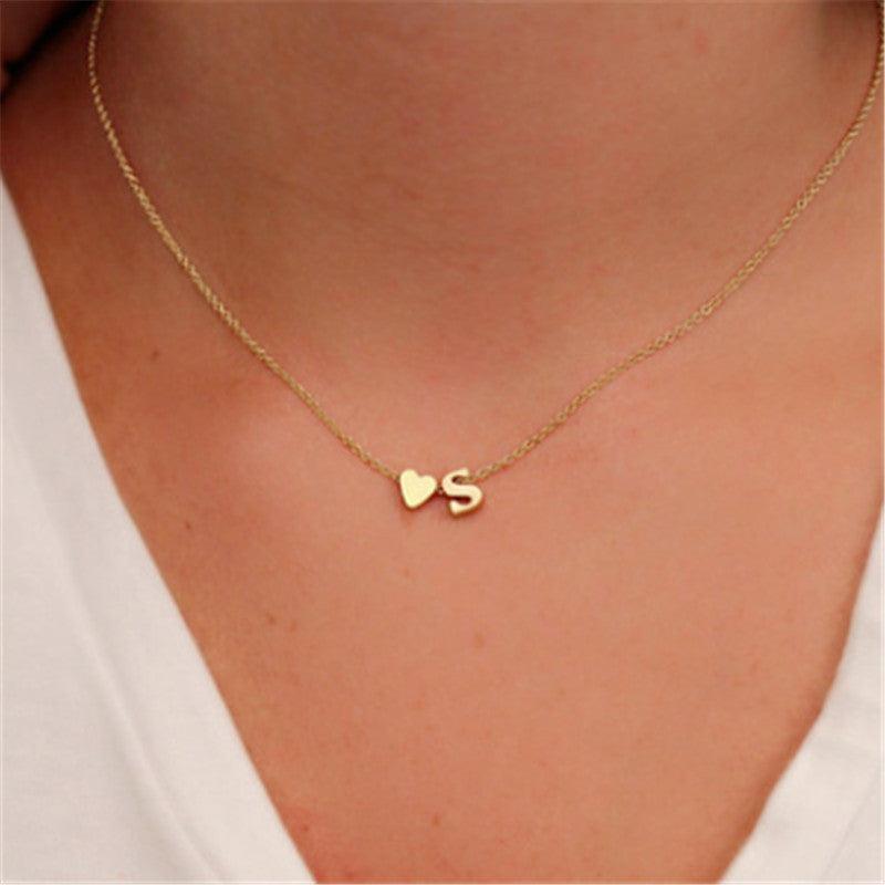 Peach Heart Shaped Letter Necklace | BoldlyBeautifuls Golden Chain