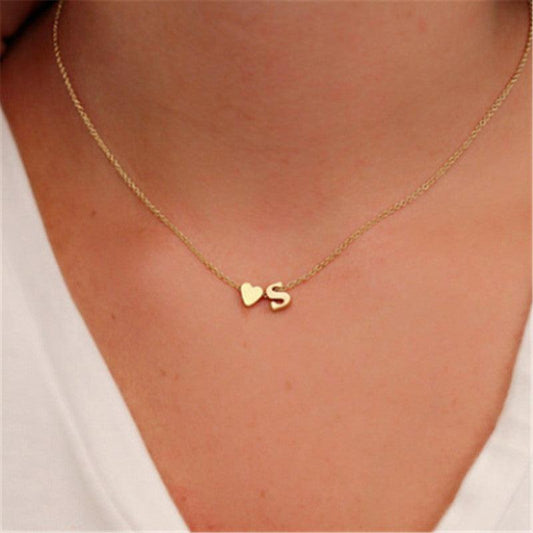 Peach Heart Shaped Letter Necklace | BoldlyBeautifuls Golden Chain