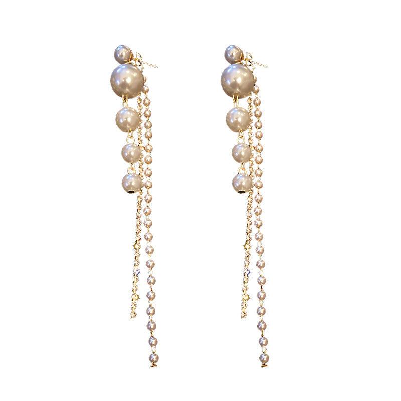 Pearl Tassel Long Earrings | Party Wear Silver