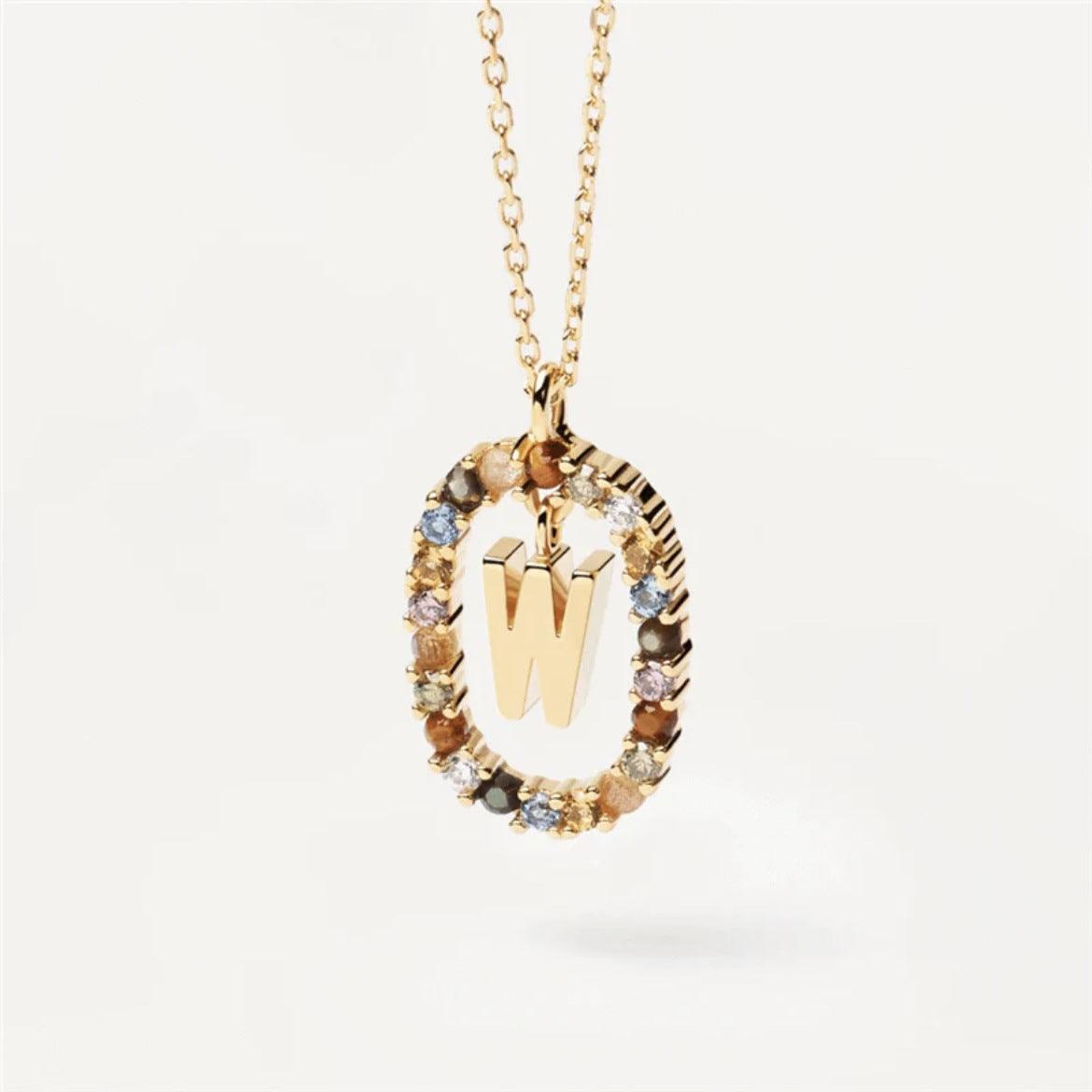 Rhinestone Alphabet Necklace 18K | Fashion Jewelry W