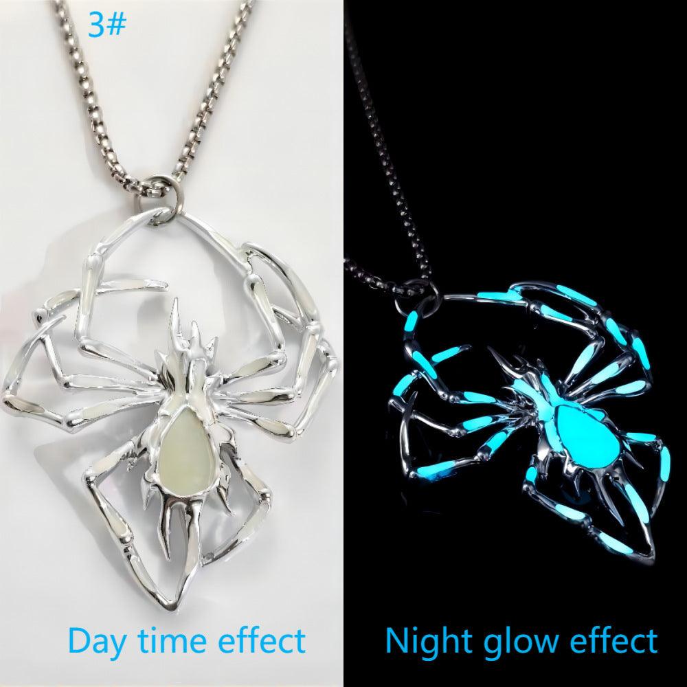 Luminous Spider Necklace - Vintage Glowing Jewelry Blue green light