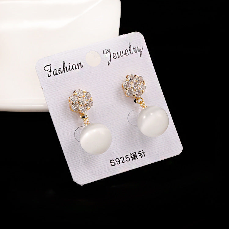 Round Pearl Long Earrings - Daily Wear Gold Opal