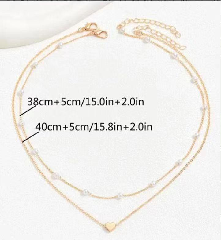 Double Layer Twin Pearl Heart Necklace | Fashion Jewelry