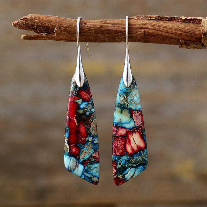Bohemian Emperor Stone Geometric Earrings | Fashion Collection Color Silver