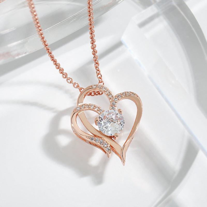 Zircon Double Love Rhinestones Necklace | Daily Wear Rose Gold Necklace