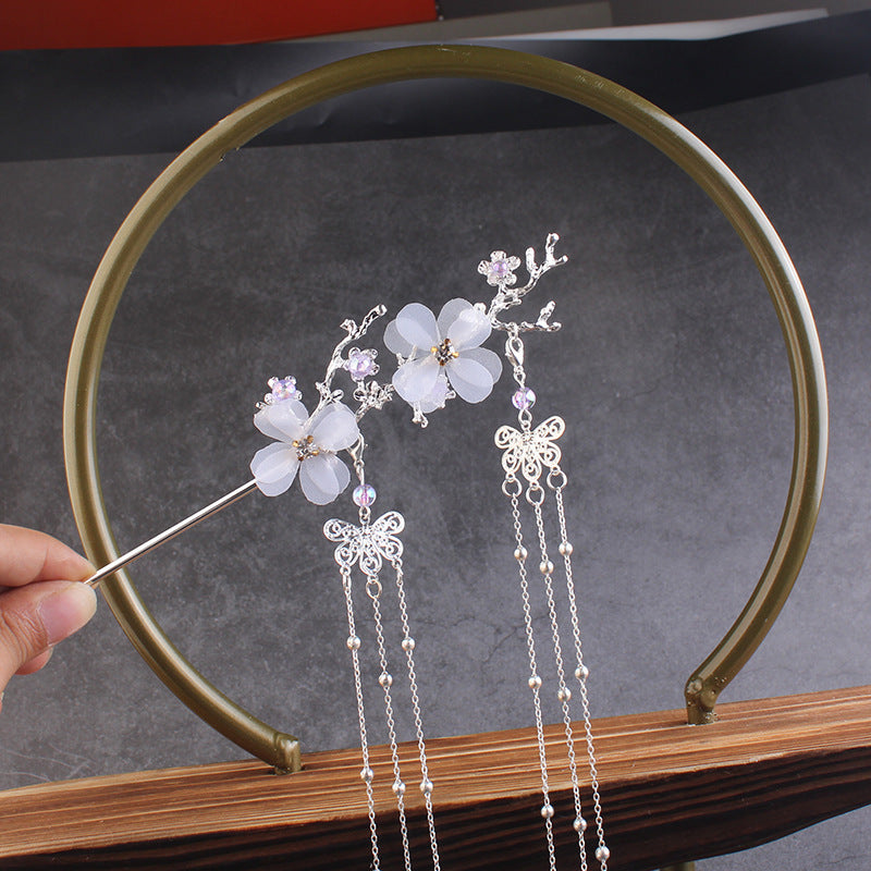 Ancient White Flower Hairpin | Daily Wear Silver