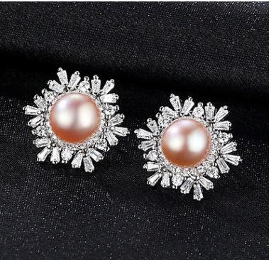 Korean Gemstone Pearl Snowflake Earrings 3 With Box