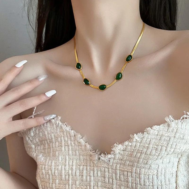 Green Crystal Snake Multilayer Necklace | Daily Jewelry