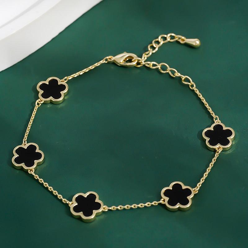 Gold Plated Five Petal Flower Bracelet | Daily Wear Gold Black