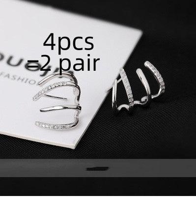 S925 Silver Needle Four-prong Zircon Inlaid Earrings Silver 4pcs