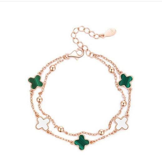 S925 Sterling Silver Malachite Clover Bracelet | Daily Wear