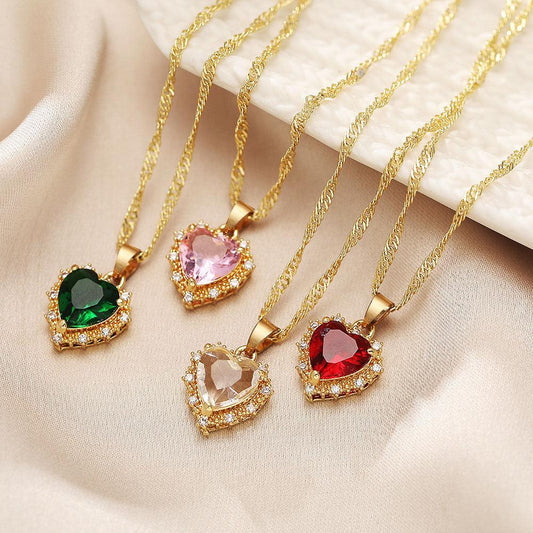 Colorful Rhinestones Heart-shaped Necklace | Daily Wear