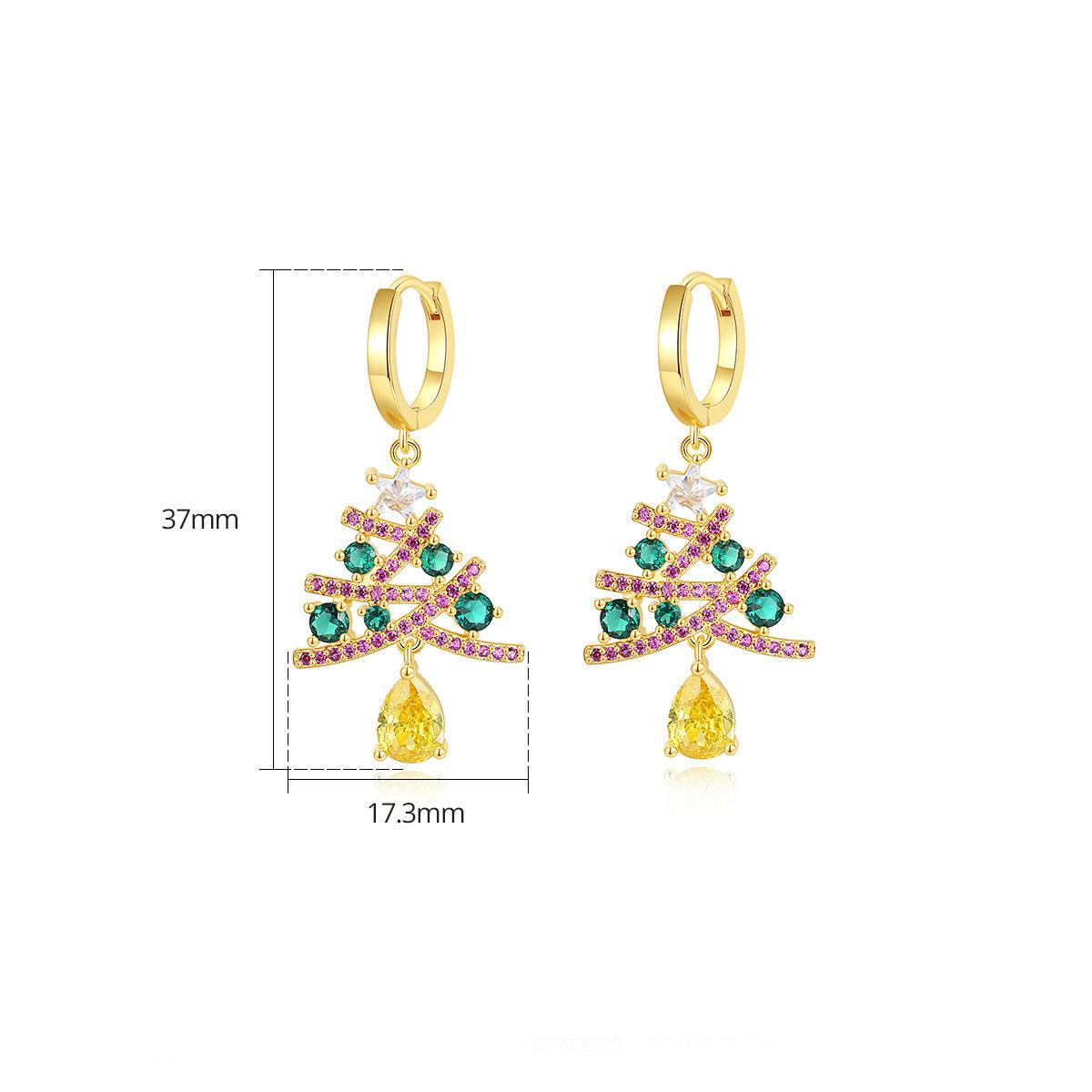 Christmas Tree 2025 Earrings With Colorful Rhinestones