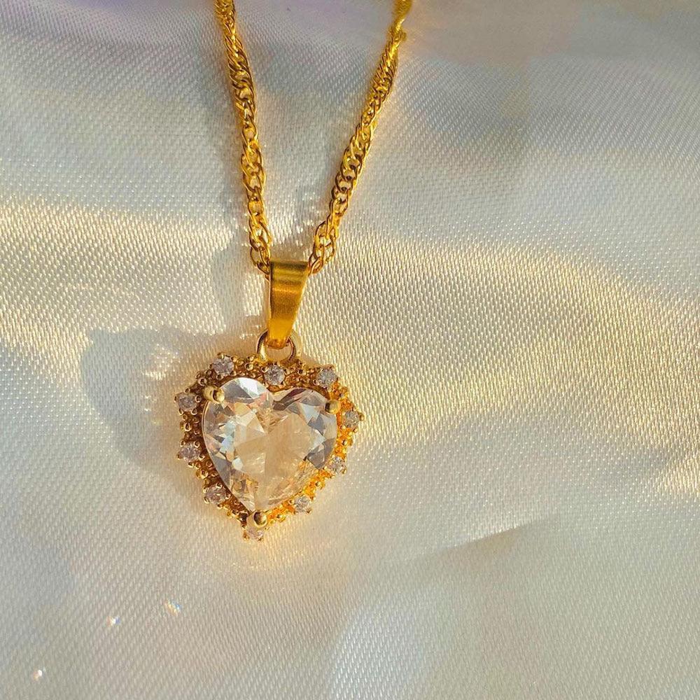 Colorful Rhinestones Heart-shaped Necklace | Daily Wear White
