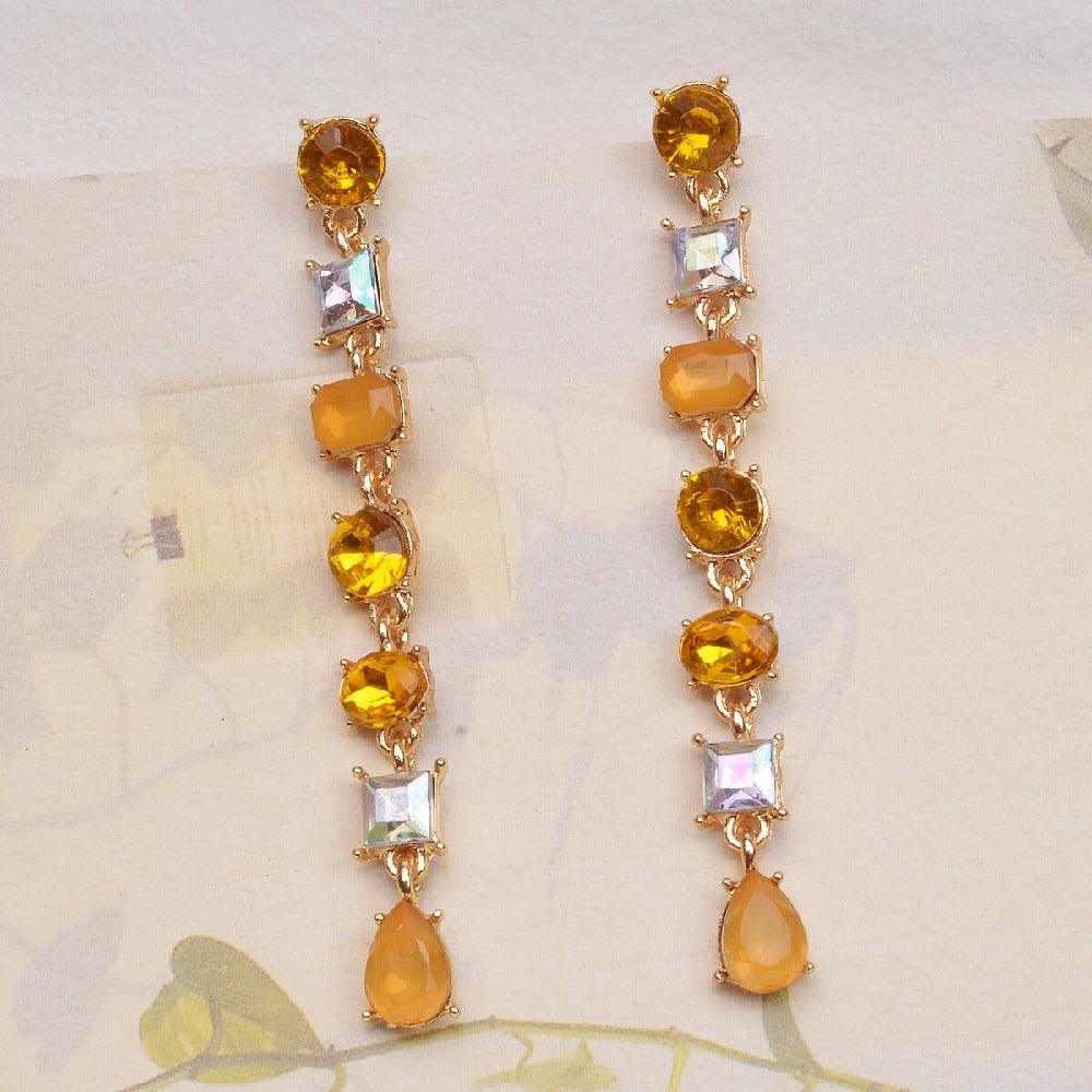 Multicolor Crystal Tassel Long Earrings | Daily Wear Yellow