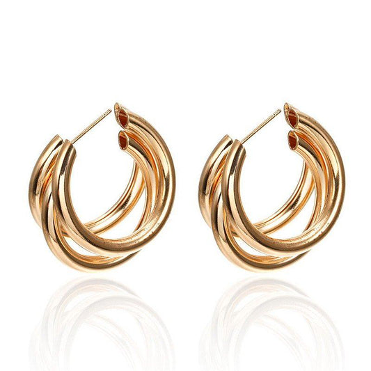 Cold Wind Metal Ring Ear Buckle Earrings