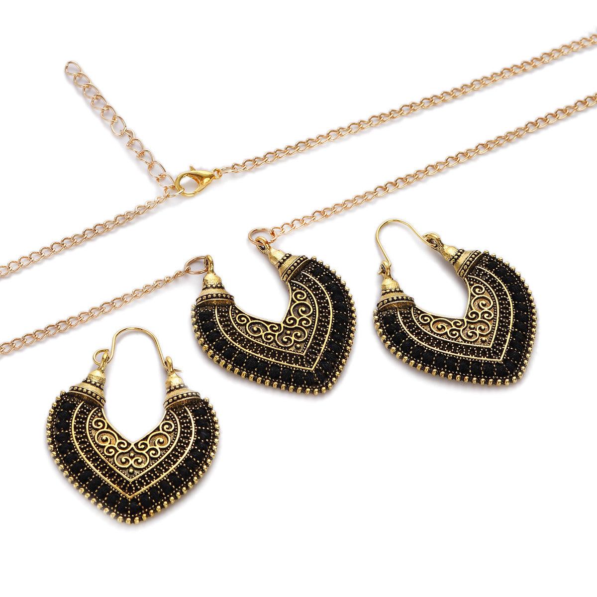 Colored Rope - Earrings Necklace Two-Piece Set Black