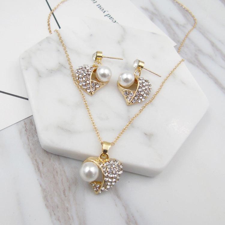 Fashion Peach Heart Pearl Jewelry Set | Daily Wear A